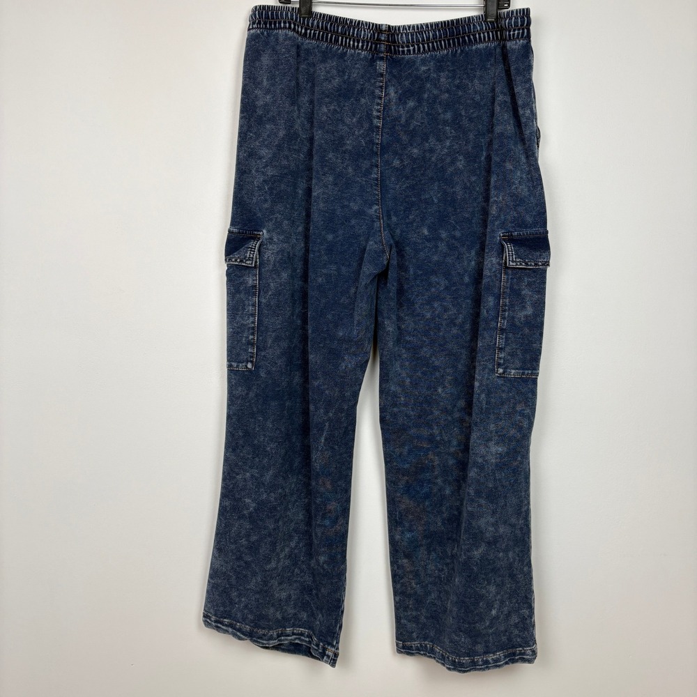 Vanilla Star Women Cargo Sweatpants XL Blue Acid Wash Stretch Wide Leg Skater - Picture 2 of 14